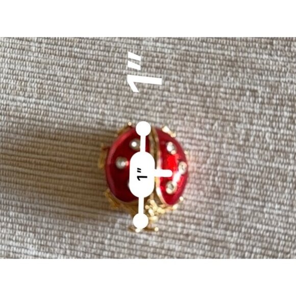 Vintage New View Gold-Tone & Red Enamel Ladybug Brooch With Rhinestone Accents - Picture 12 of 12